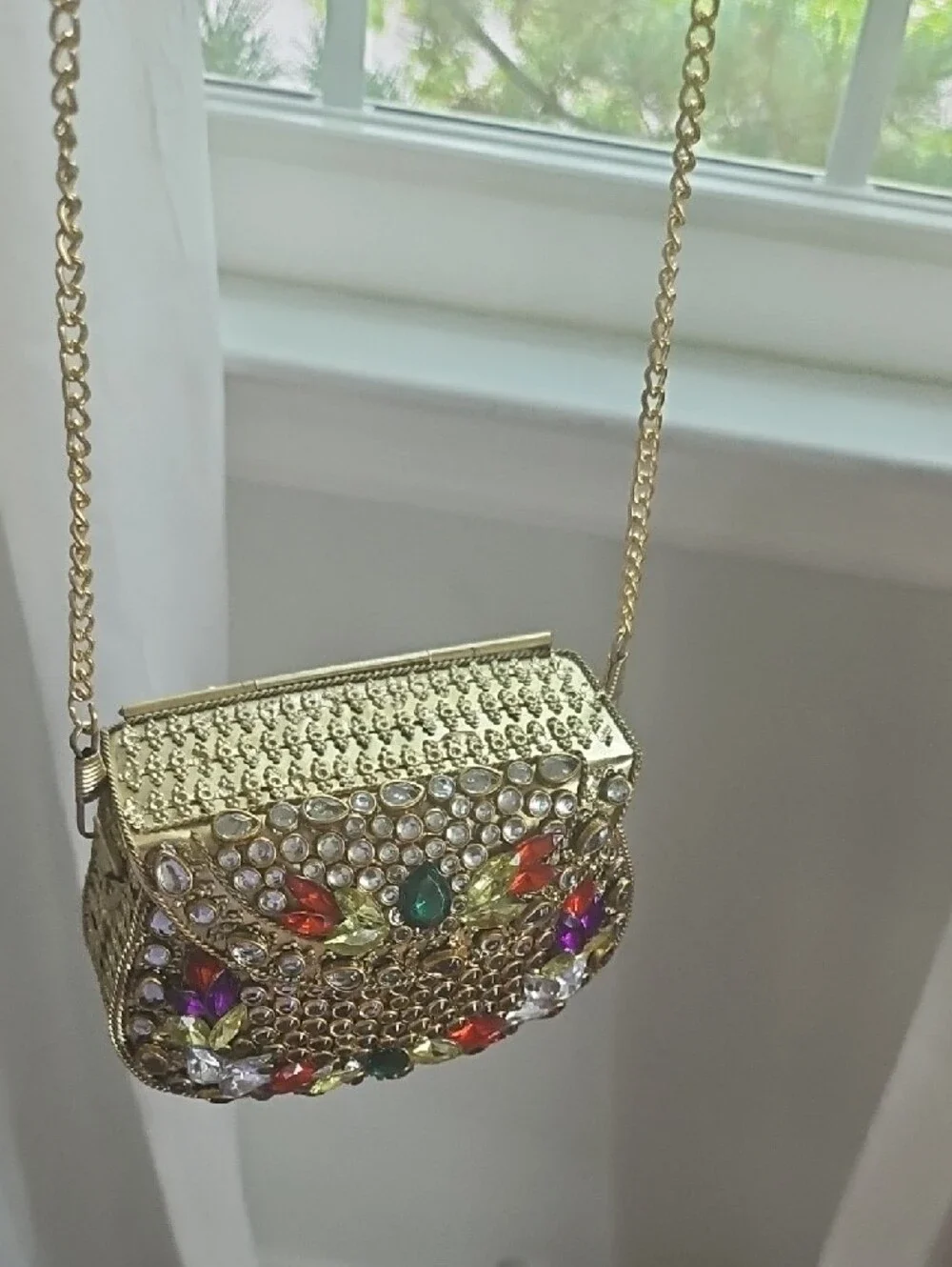Embellished Gold Crystal Kundon Evening Handmade Clutch - Multicolor Accents